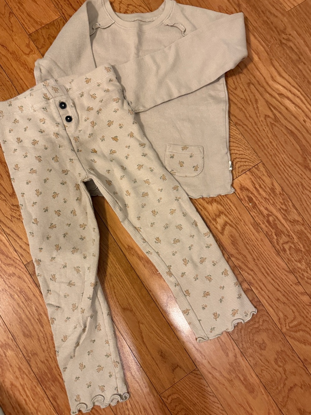 Cream Floral Thermal Leggings for Kids